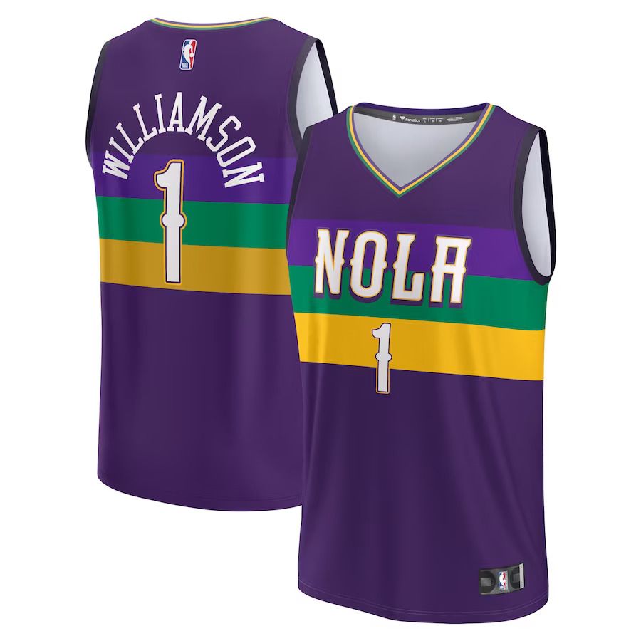 Men New Orleans Pelicans 1 Zion Williamson Fanatics Branded Purple City Edition 2022-23 Fastbreak NBA Jersey